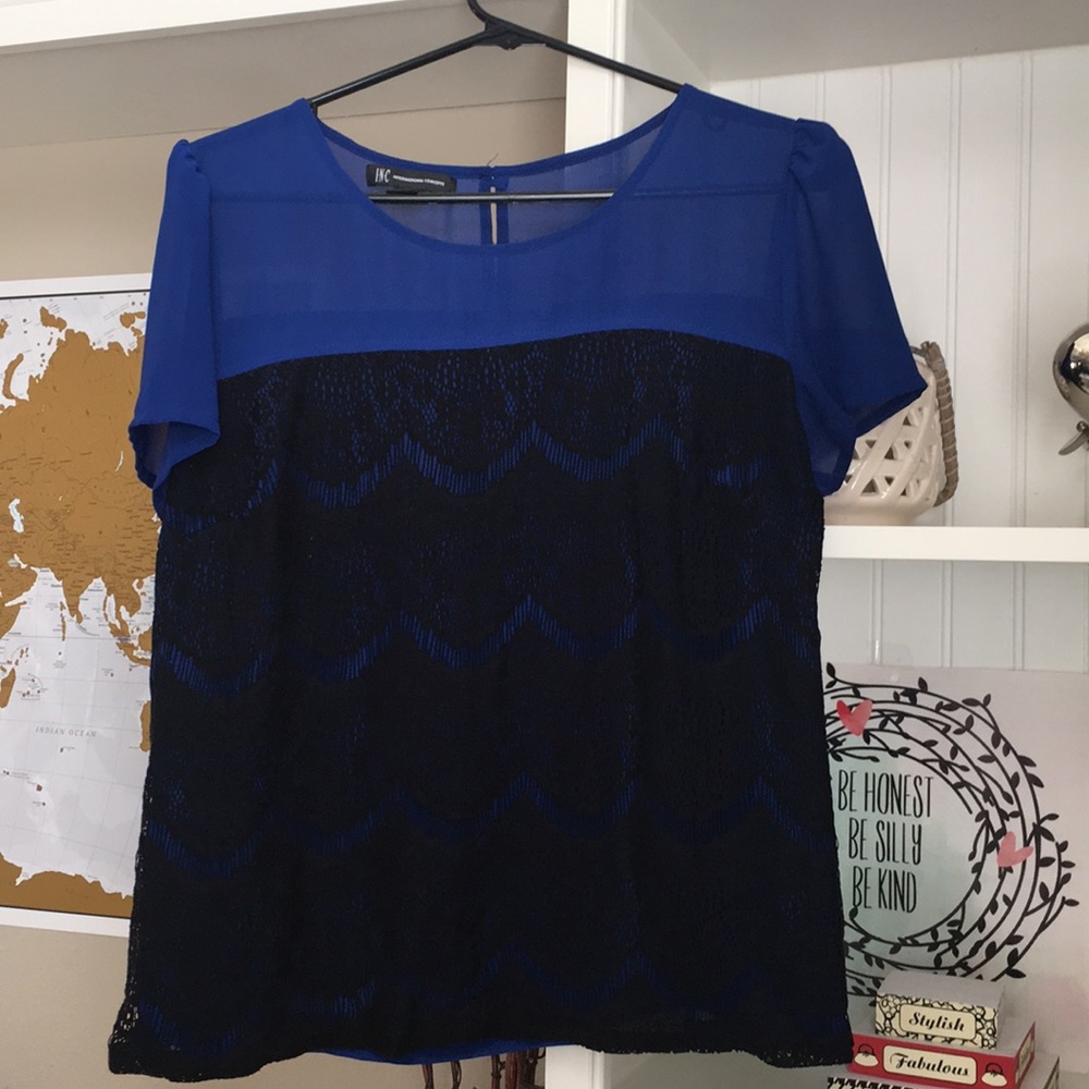 INC blue and black top